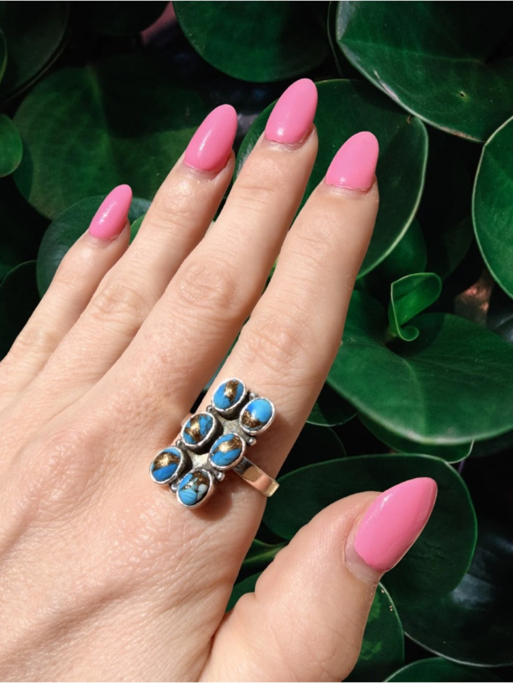 Ice Blue Dahlia Turquoise Cluster Bar Ring | 925 Sterling Silver | New Size 8